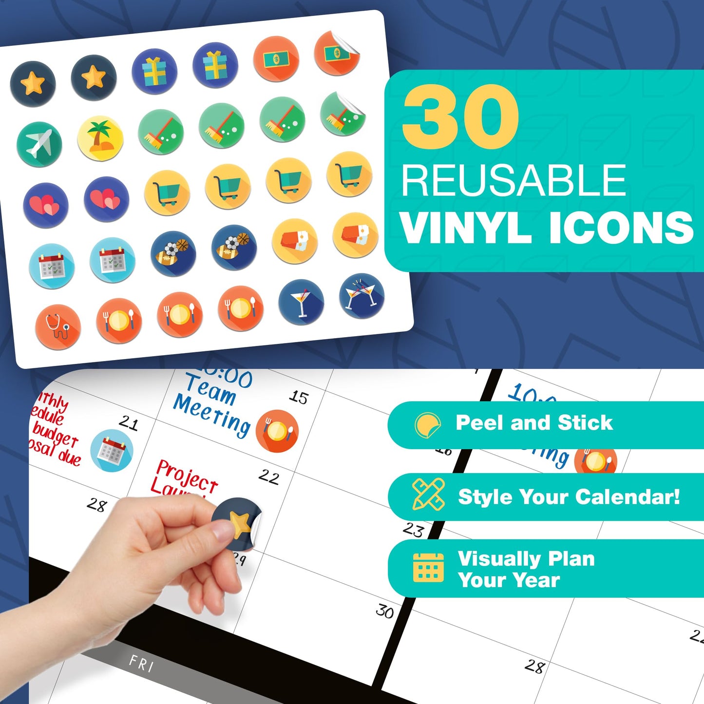 Calendar Whiteboard for Wall, 38" x 68" - Dry Erase, Undated, Yearly, Reusable - 12 Month 2025 Big Calendar for Home, Classroom & Office, Includes Markers, Erasers & Accessories