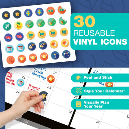 Calendar Whiteboard for Wall, 38" x 68" - Dry Erase, Undated, Yearly, Reusable - 12 Month 2025 Big Calendar for Home, Classroom & Office, Includes Markers, Erasers & Accessories