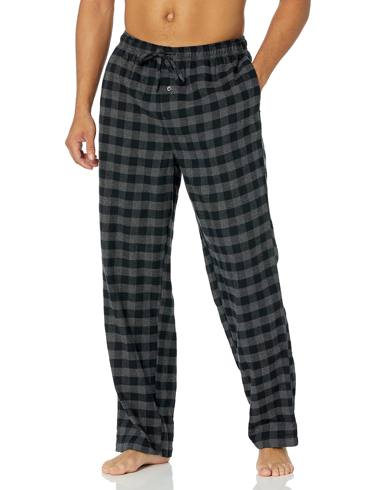 Amazon Essentials Men's Breathable Flannel Pajama Pant (Available in Big & Tall), Black Grey Buffalo Plaid, Medium