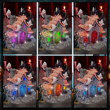Warmtree Halloween Villages Decoration, Halloween Ghost House Resin Statue Ghosts Figurine Witch Decor for Table Outdoors Indoor Home Party Decor,5 Inch