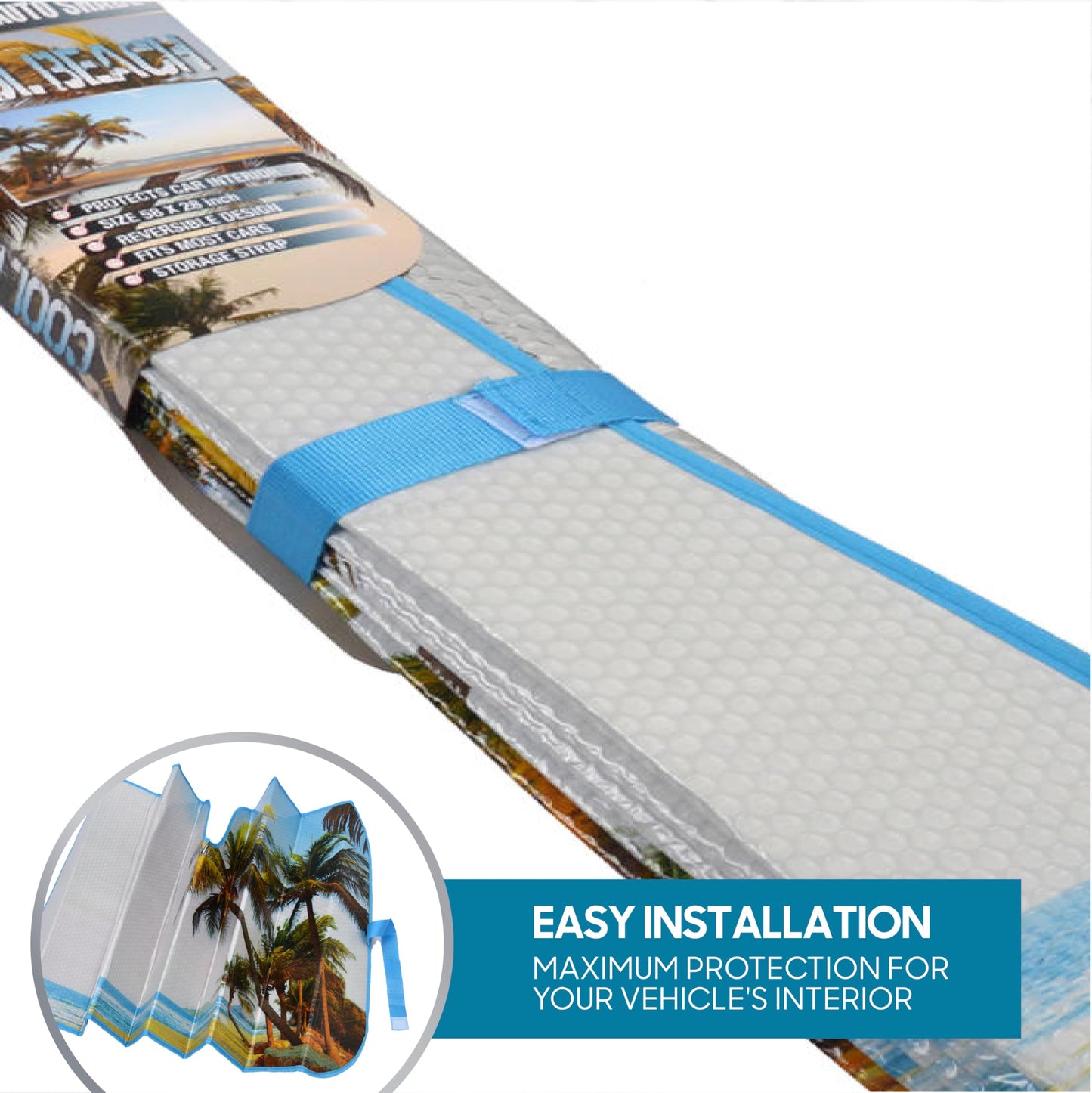 BDK Palm Tree Tropical Island Front Windshield Sun Shade Accordion Folding Cute Car Window Shades for Truck & Car Sunshade Shield for Sun UV Rays - Visor Protector Keeps Vehicle Cool - 58 x 27 inches