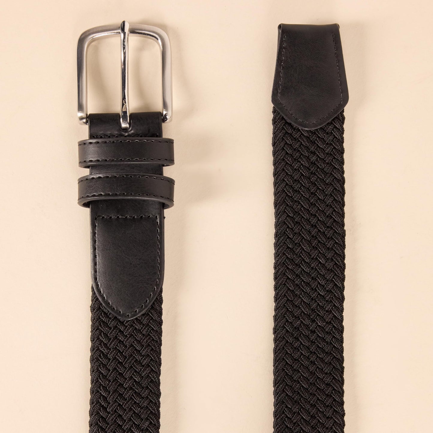 Amazon Essentials Men's Stretch Woven Braid Belt, Black, 34