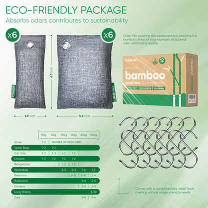 Activated Charcoal Odor Absorber, Odor Eliminator for Strong Odor,Bamboo Charcoal Air Purifying Bags for Home Car Closet Pet, Smoke Room Deodorizer (12 Packs, Unscented)