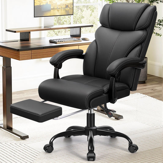 HeroSet Office Chair, Executive Leather Chair Big and Tall Ergonomic Computer Desk Chair, Comfy Swivel Rolling Reclining Lumbar Support Task Chair with Adjustable High Back Foot Rest for Home Gaming
