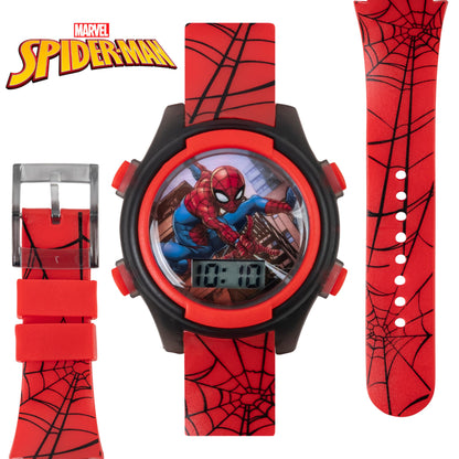 Accutime Marvel Spider-Man Digital Watch for Kids – Durable Plastic Timepiece, LCD Display, Quartz Accuracy, Iconic Spiderman Imagery