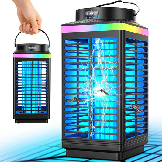 Bug Zapper Outdoor, 4-in-1 4200V Electric Mosquito Zapper, Cordless Rechargeable Bug Zapper Fly Zapper with 5000mAH Battery, Waterproof IP68, Portable & Wireless Insect Zapper for Camping Patio Black