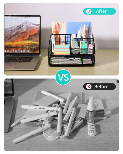 AOFUXTI Office Supplies Desk Organizer - Desk Organizers and Accessories, Supplies Set with Pen Holder, Stapler and 72 Clips Set for Office, Home, School, Black