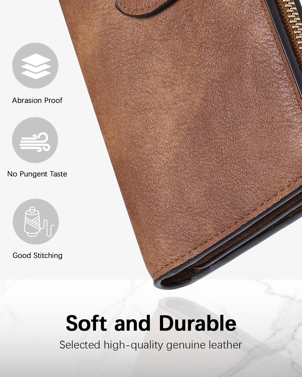 BOSTANTEN Womens Leather Wallets RFID Blocking Large Capacity Trifold Card Holder Ladies Phone Clutch Grey Brown