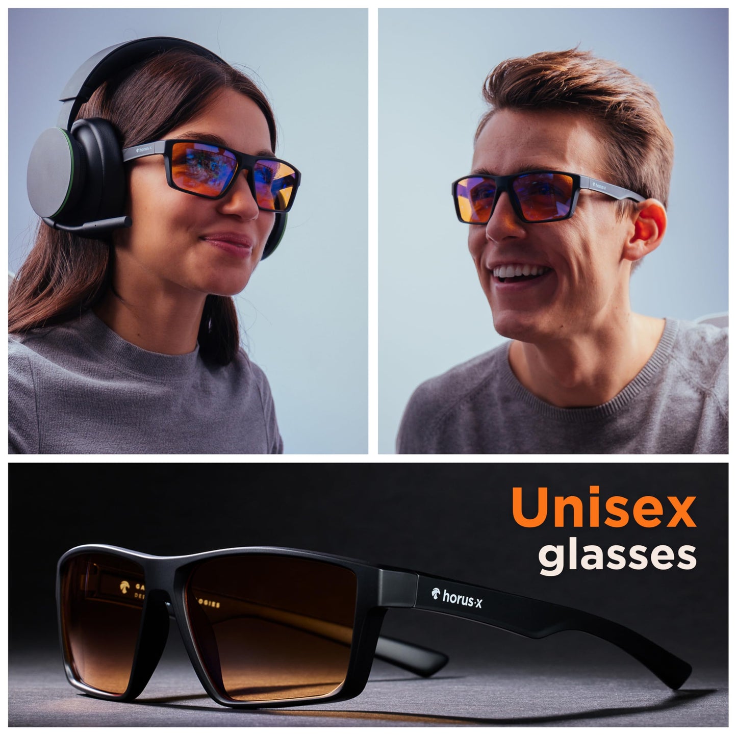 Horus X - Gaming Glasses | Blue Light Blocking Computer Screen Glasses | Anti Fatigue & Eyestrain for Men and Women | Amber
