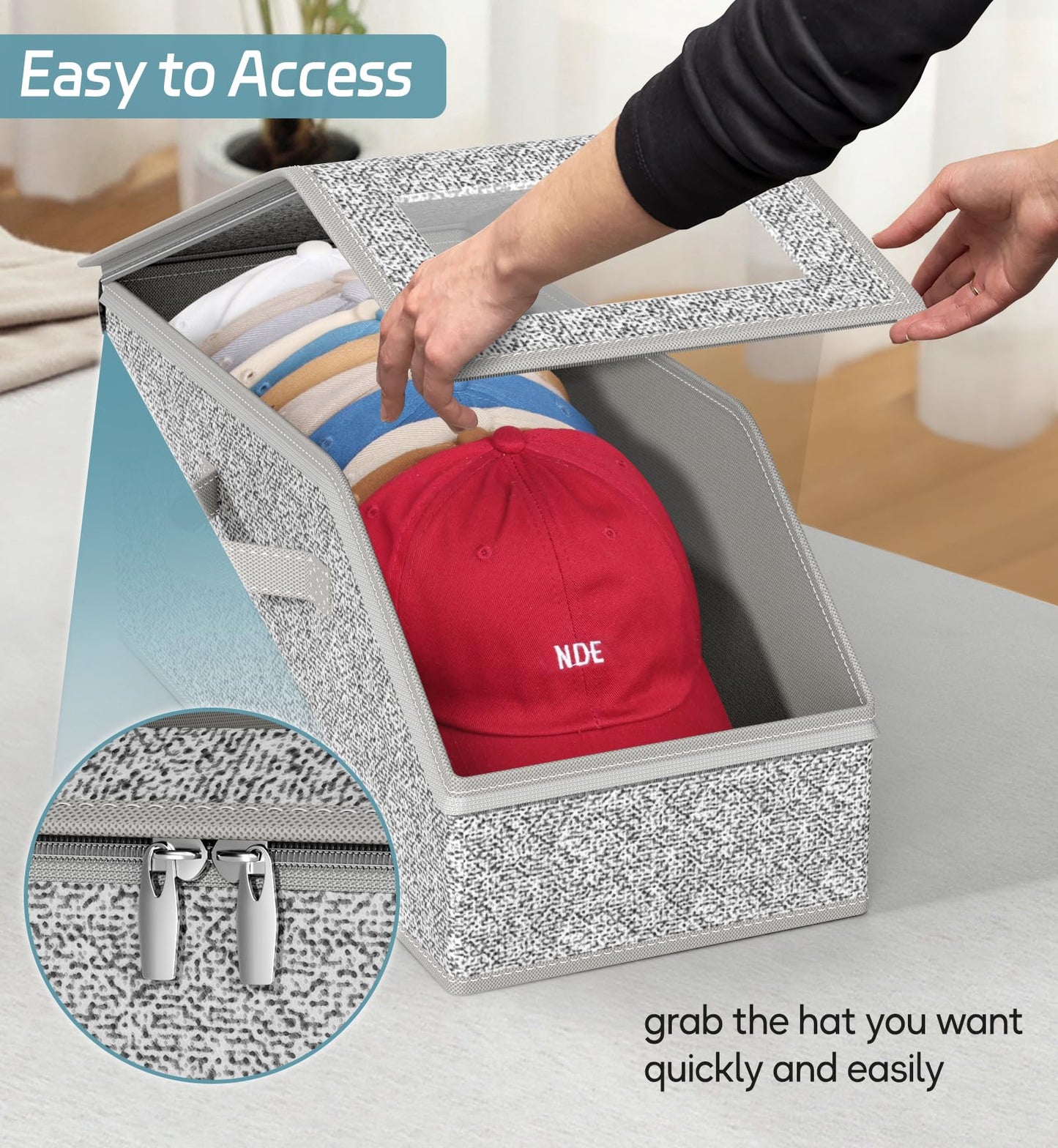 AOODA 2 PCS Stackable Hat Storage for Baseball Caps, Holds up to 24 Caps Hat Organizer for Closet, Sturdy Snapback Boxes for Men with Cardboard, Grey