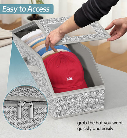 AOODA 2 PCS Stackable Hat Storage for Baseball Caps, Holds up to 24 Caps Hat Organizer for Closet, Sturdy Snapback Boxes for Men with Cardboard, Grey