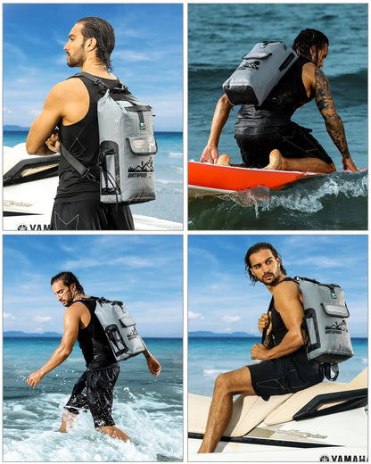 IDRYBAG Dry Bag Backpack Waterproof Floating 20L/30L/40L, Dry Bags Waterproof Backpack for Men, Dry Sack Waterproof Bag Kayak, Gray, 16 long, Hiking Backpack