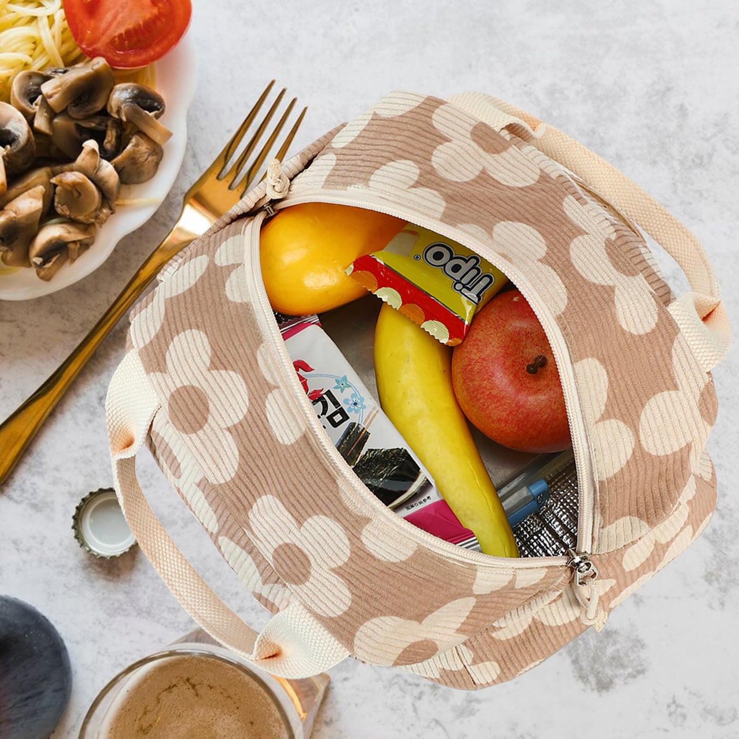 Bluboon Lunch Bag for Women Men Cute Corduroy Lunch Tote Bags Reusable Insulated Lunch Box Large Capacity Reusable Insulated Cooler for Work Picnic or Travel