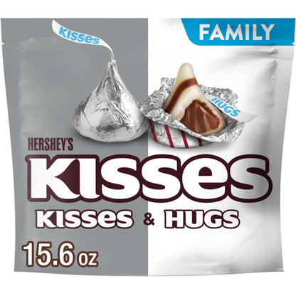 HERSHEY'S HUGS & KISSES Milk Chocolate and White Creme Candy Family Pack, 15.6 oz