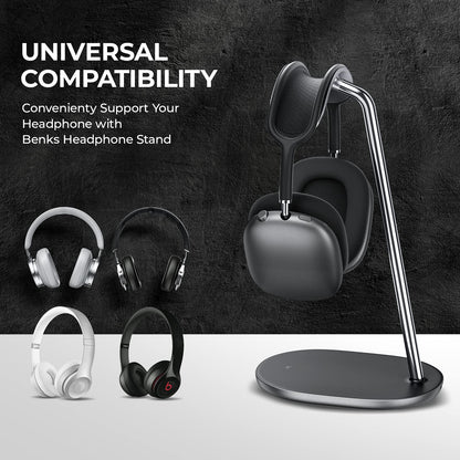 BENKS Headphone Stand for AirPods Max, Beats, Bose, Sony, Senheiser - Desktop Headset Holder, Gaming Accessories, Desk Earphone Stand (Black)