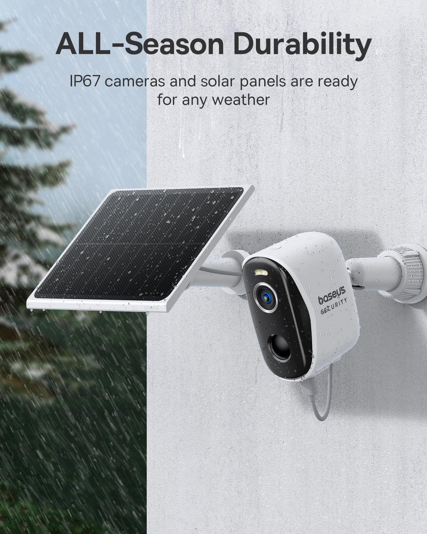 Baseus Solar Security Cameras Wireless Outdoor, N1 2-Cam Kit with Solar Panel 3W, 2K Color Night Vision Camera for Home Security, Solar-Powered, IP67, No Monthly Fee, 16TB Expandable Local Storage