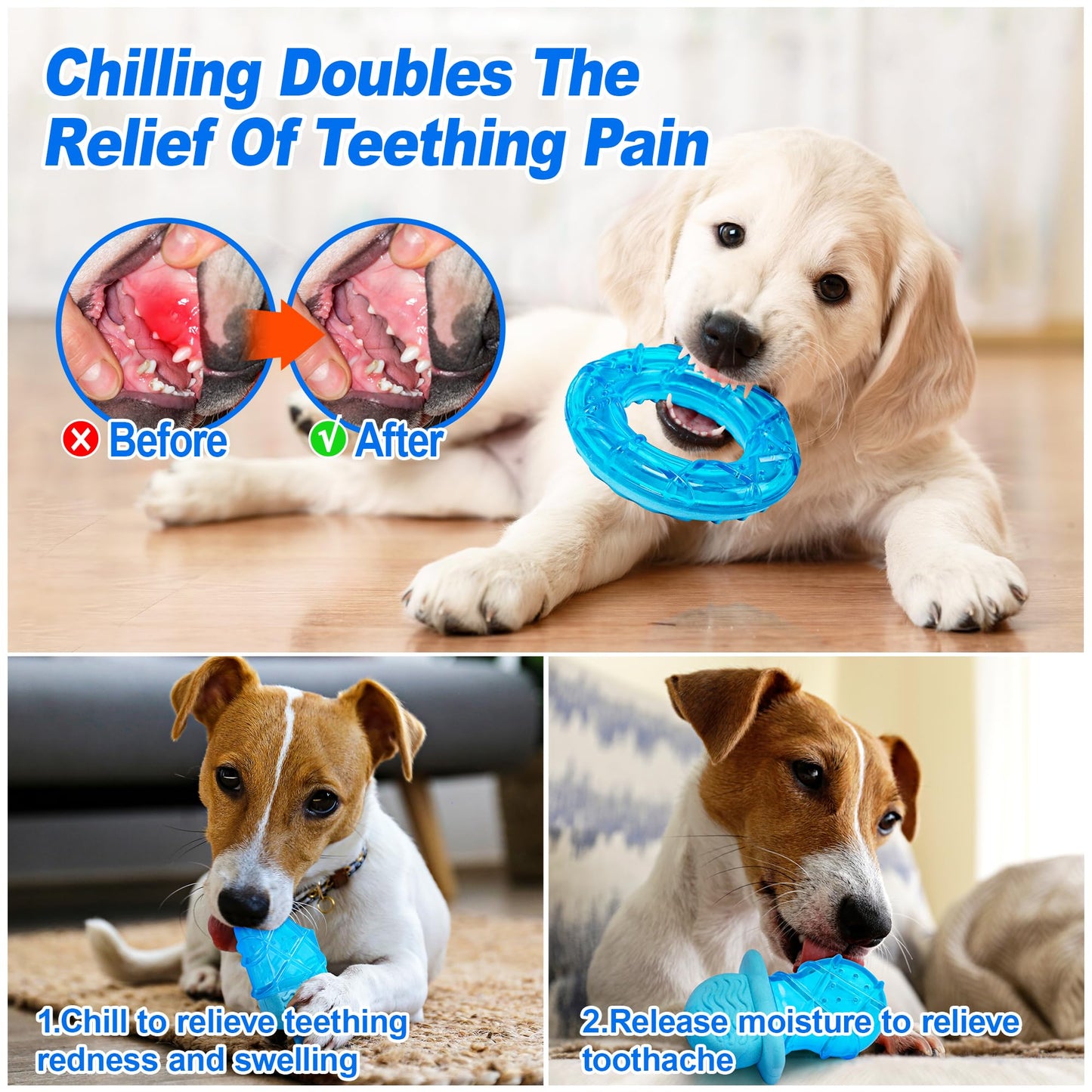 ADDPETS 3 Pack Puppy Teething Toys Freezables Relieve Teething Pain and Itching,Large Capacity Frozen Puppy Toys for Teething with Long Lasting Freezing Effects.Fillable Puppy Teething Rings