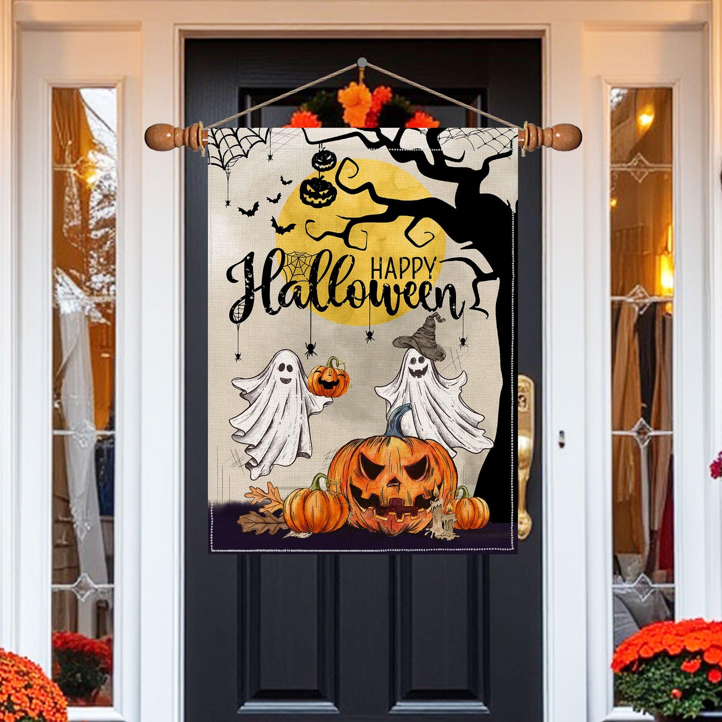 Hexagram Halloween Garden Flag, Halloween Flag 28 X 40 Double Sided, Ghost Happy Garden Pumpkin Flags For Outside Home Decor