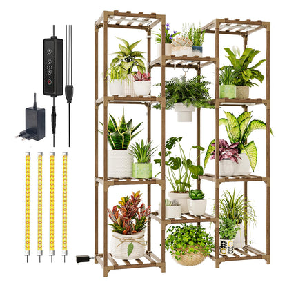 Bamworld Plant Stand with Grow Light Plant Shelf for Mutiple Pots Large Plant Holder for Living Room Patio Boho Home Decor for Gardening Warm Light