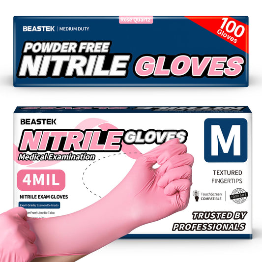 Beastek Nitrile Disposable Gloves, 4 mil Powder-Free Latex-Free Medical Food Grade Cleaning Esthetician Glove, 100 Pcs (Medium)