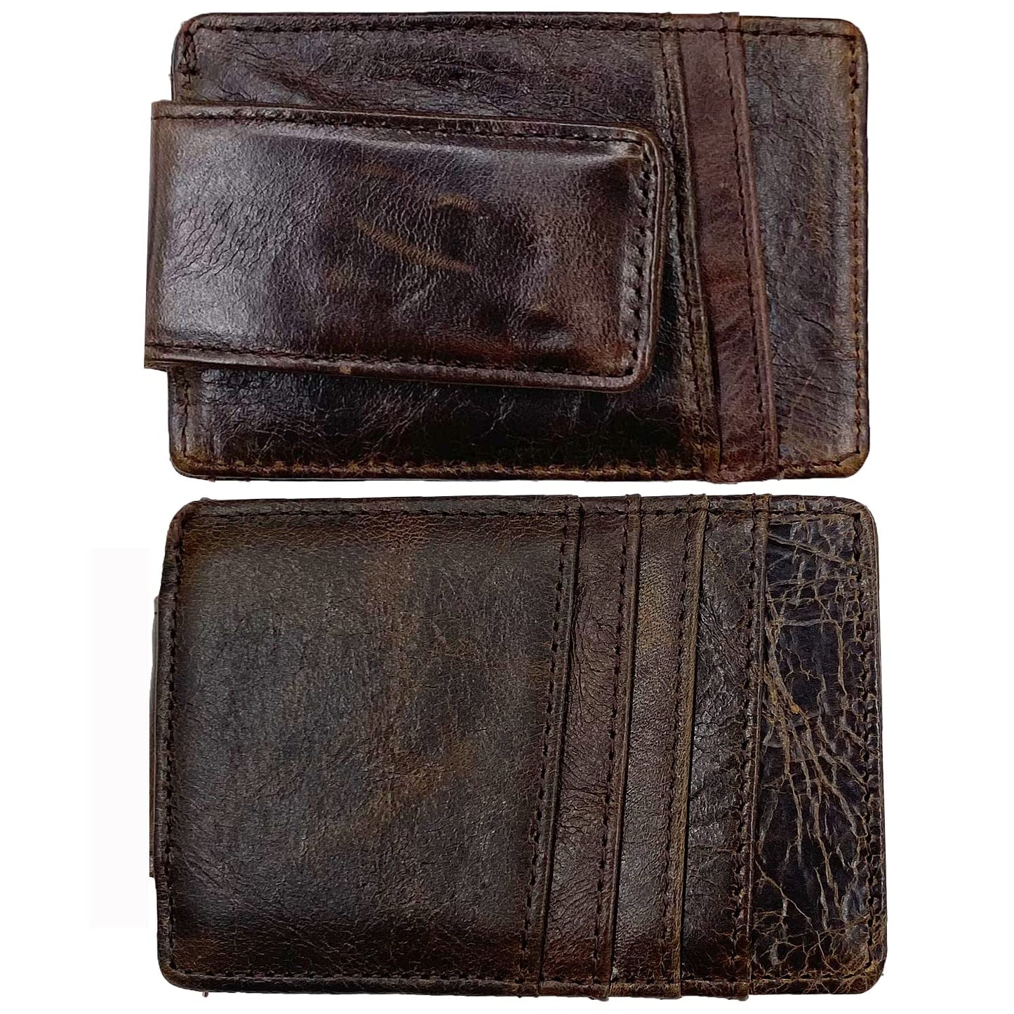 HOPSOOKEN Money Clip RFID Front Pocket Wallet Men Leather Slim Minimalist Wallet (Deep Coffee)