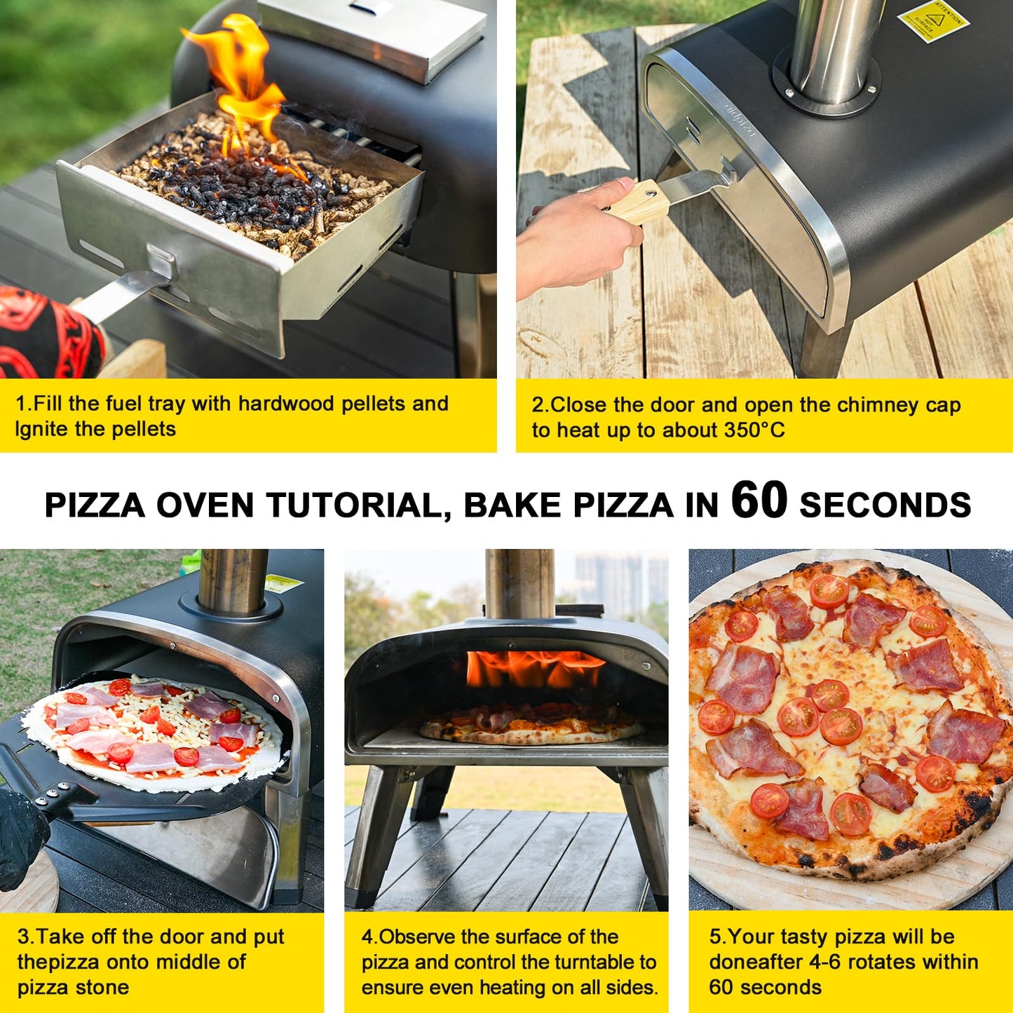 aidpiza Pizza Oven Outdoor 12" Wood Fired Pizza Ovens Pellet Pizza Stove for outside, Portable Stainless Steel Pizza Oven for Backyard Pizza Oven