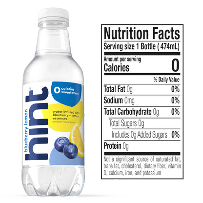 Hint Water Blueberry Lemon, Pure Water Infused with Blueberries & Lemons, Zero Sugar, Zero Calories, Zero Sweeteners, Zero Preservatives, Zero Artificial Flavors, 16 Fl Oz (Pack of 12)