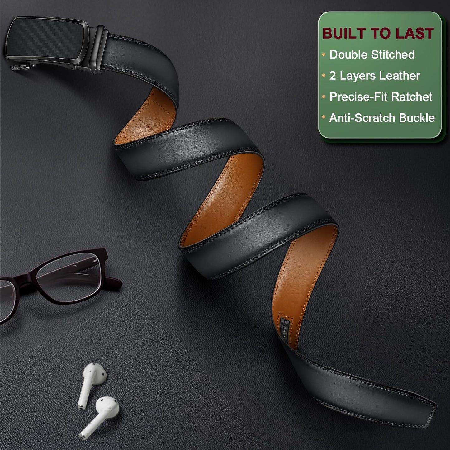 BULLIANT Men's Belt,Brand Ratchet Belt Of Genuine Leather For Gift Men Dress,Size Customized(Dark Gray,30"-36" Waist Adjustable)