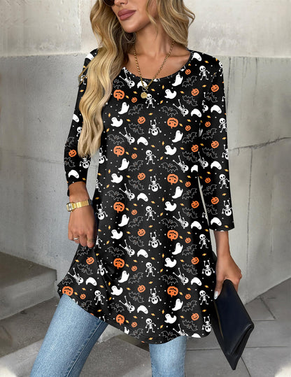 Zeagoo Halloween Pumpkin Shirt T-Shirt for Women Thanksgiving Funny Graphic Shirts Casual Autumn Tee Tops 3/4 Sleeve Tops Fall Outfits Clothes 2025 XXL
