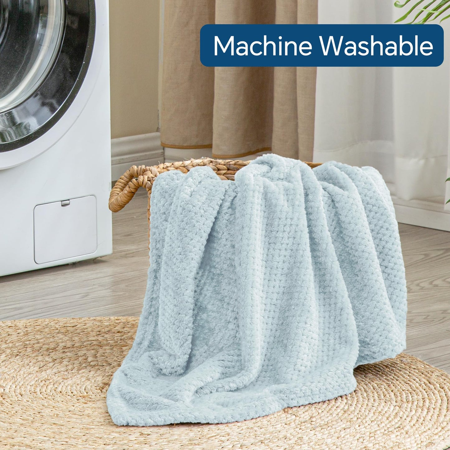 BEDELITE Travel Blanket and Pillow Set 2-in-1, Ultra-Soft Jacquard Fleece Blanket with Bag, Airplane Blanket with Luggage Sleeve & Backpack Clip Travel Essentials, Blue