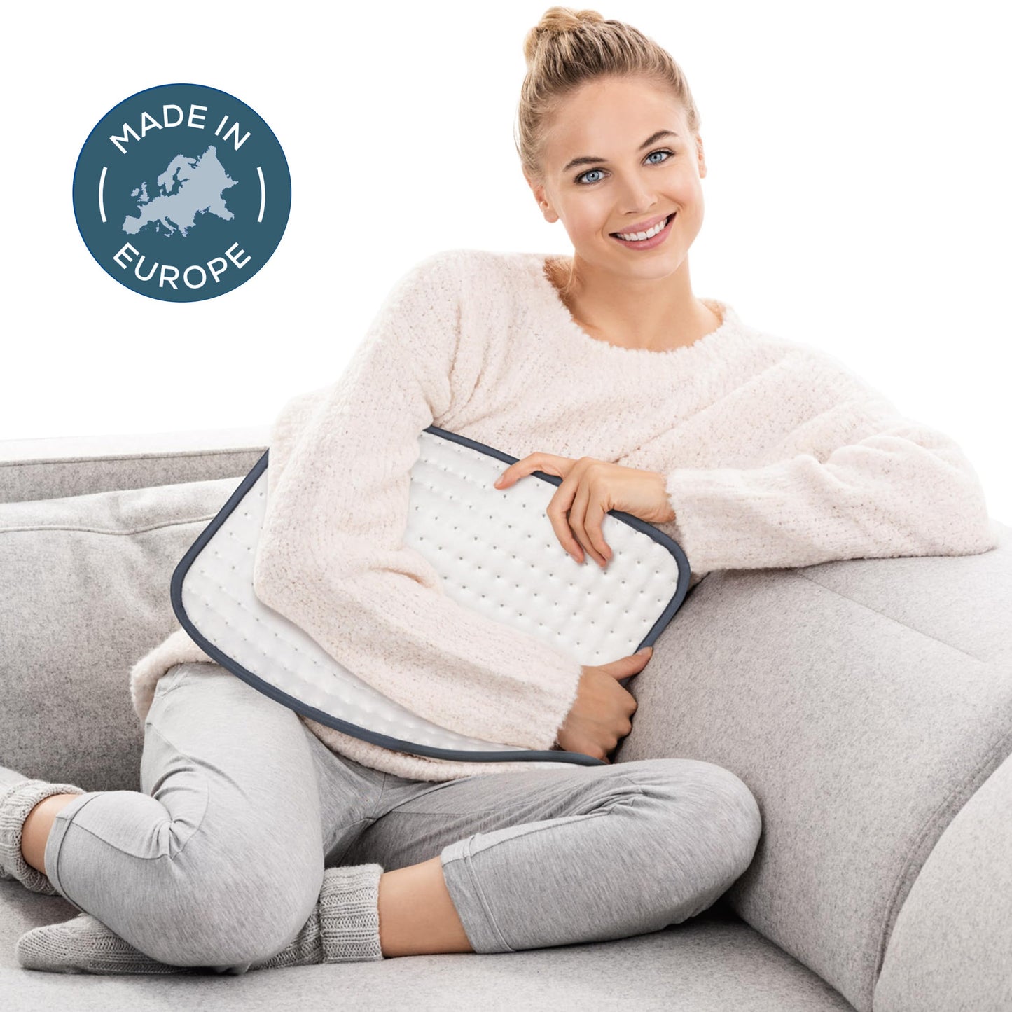 Beurer HK 41 Heating Pad Cuddly Heat Pad with 3 Temperature Settings and Automatic Shut-Off, Machine Washable, Made in Europe, White/Grey