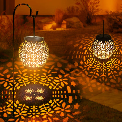 Brizled Solar Lantern Lights, 2 Pack Outdoor LED Hanging Lantern Lights with Star Projection, Warm White Solar Garden Lighting Retro Table Lanterns Light Waterproof for Garden Patio Courtyard Path