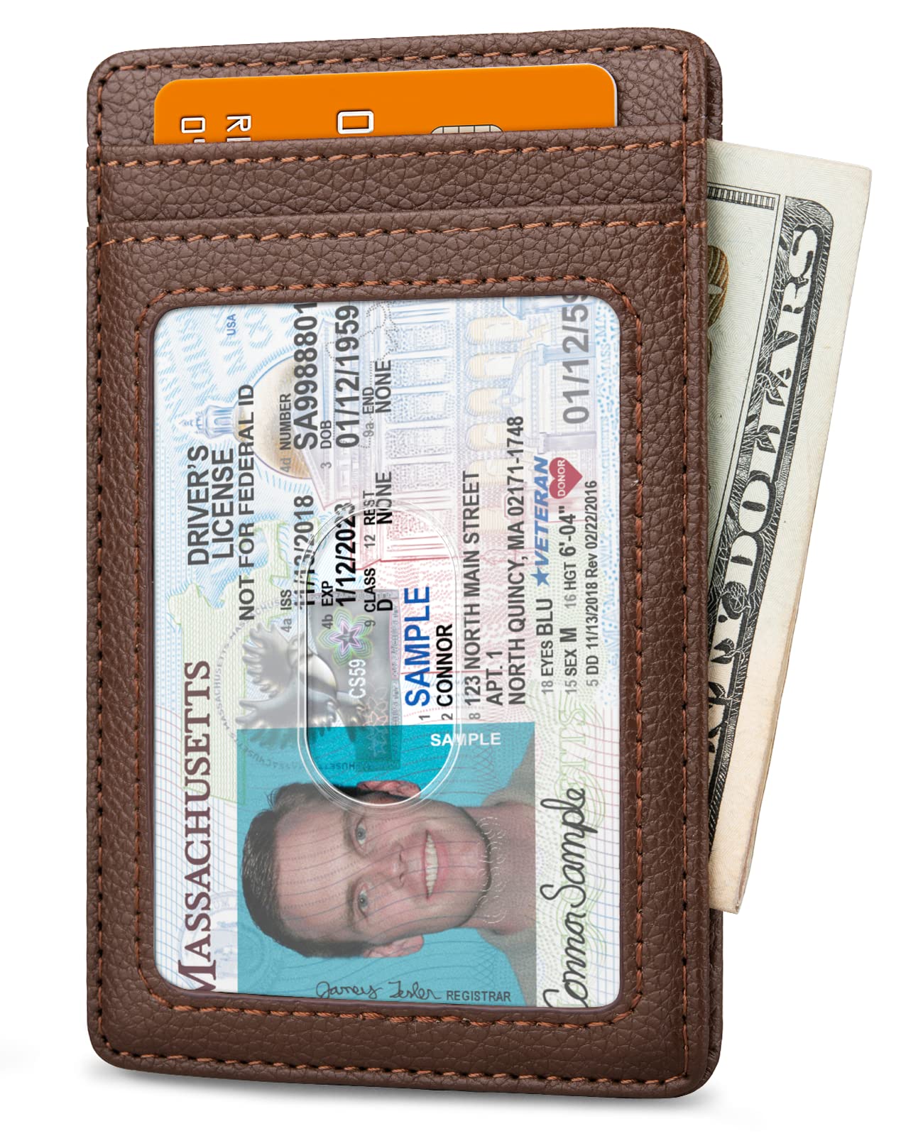 Buffway Mens Slim Wallet, Minimalist Thin Front Pocket Leather Credit Card Holder with RFID Blocking for Work Travel - Chicago Coffee