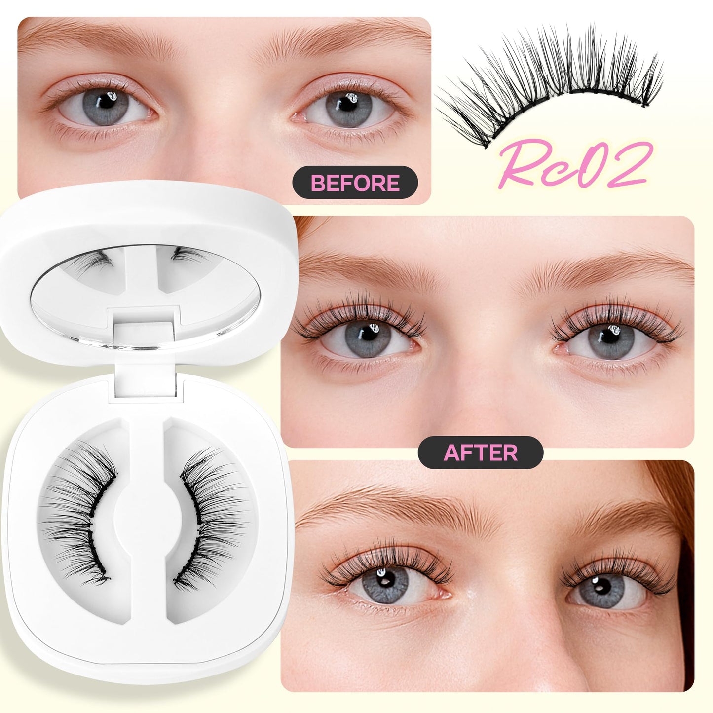 CALAILIS Magnetic Eyelashes with Applicator Upgrade Soft Magnetic Lashes Natural Look Reusable No Glue or Eyeliner Needed Easy to Wear and Remove (RC02)