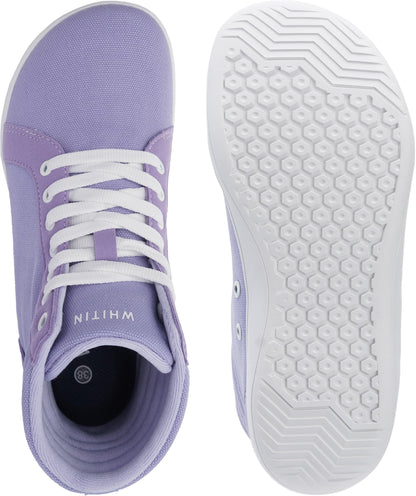 WHITIN Women's Wide High Top Zero Drop Barefoot Shoes Minimalist Fashion Sneakers Size 5.5W Casual Canvas Trainer Walking Lifting Gym Purple 36