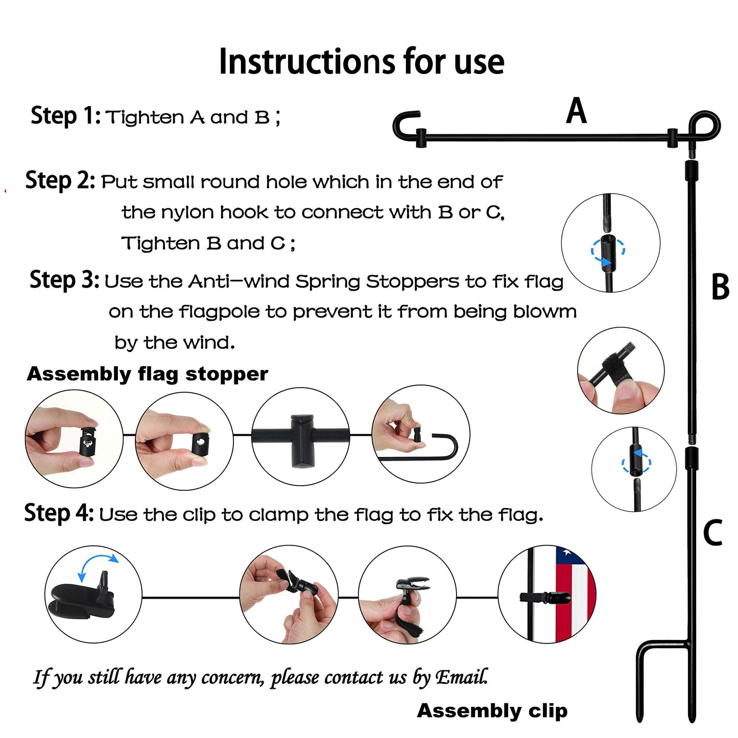HOOSUN Garden Flag Stand, Premium Garden Flag Pole Holder Metal Powder-Coated Weather-Proof Paint with Tiger Clip and Spring Stoppers without flag