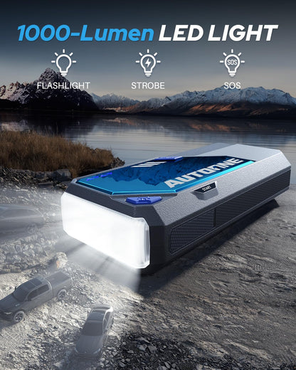 AUTOONE M5 8500A Car Jump Starter 12V Battery Jumper Starter Portable (All Gas/All Diesel) 168W DC Jump Box for Car Battery with Built-in Booster, Type-C Fast Charge & Jumper Cables Jump Pack