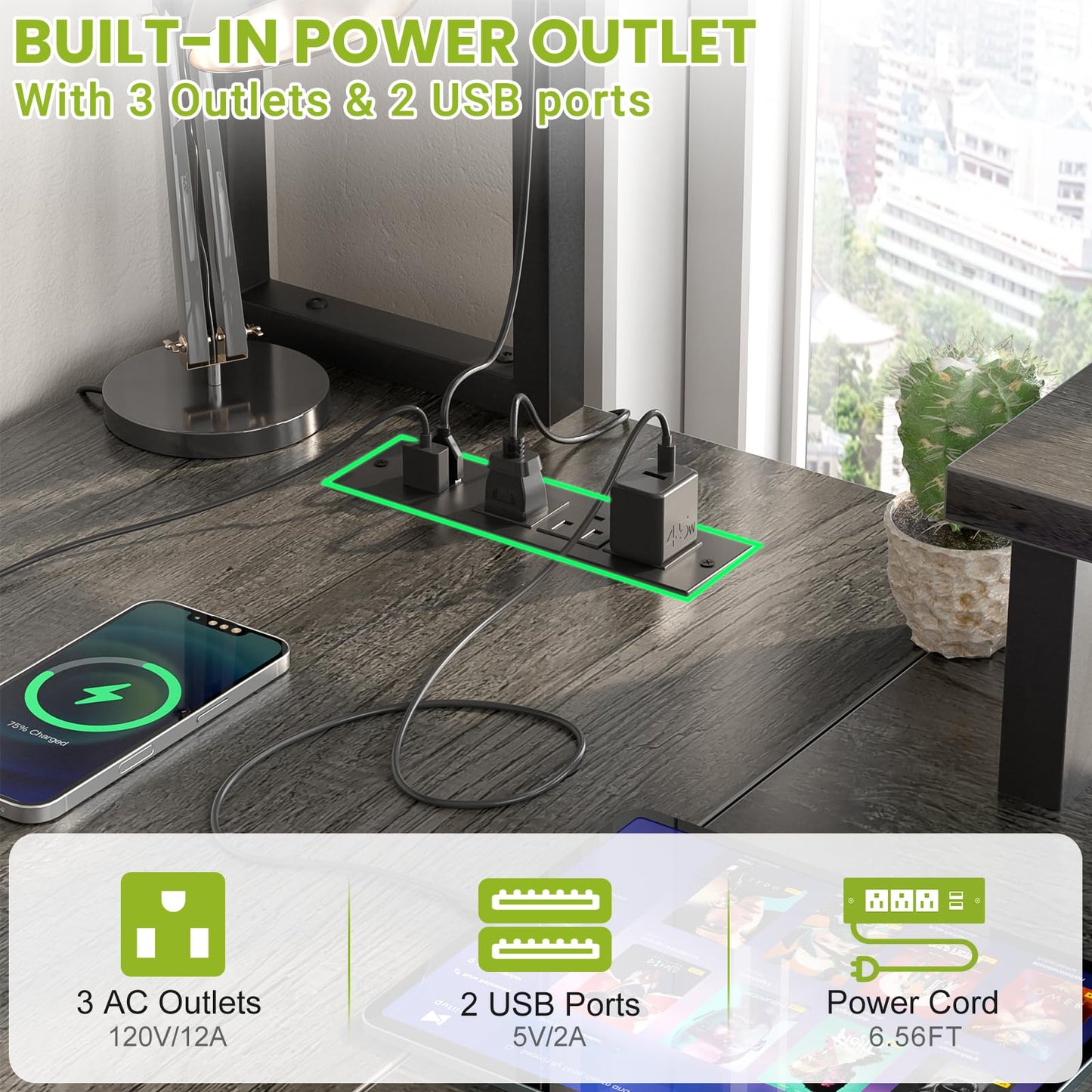 Besiost Small L Shaped Gaming Desk with Power Outlets, 48" Reversible L Shaped LED Computer Desk with Monitor Stand & Storage Shelf, Corner Gamer Desk Home Office Desk with Storage Bag, Black Oak