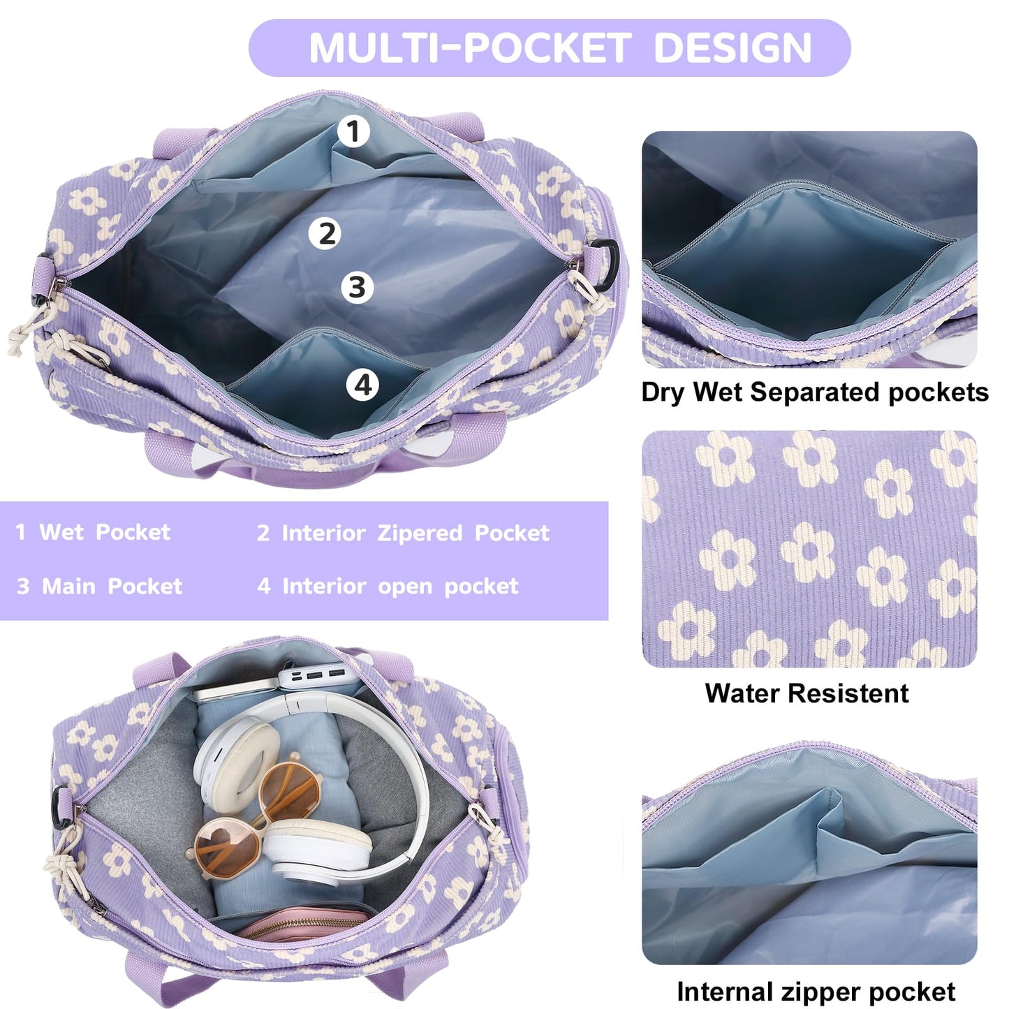 BLUBOON Duffle Bag Girls Kids Cute Gym Bag with Shoes Compartment & Wet Separation Waterproof Sports Overnight Travel Bag