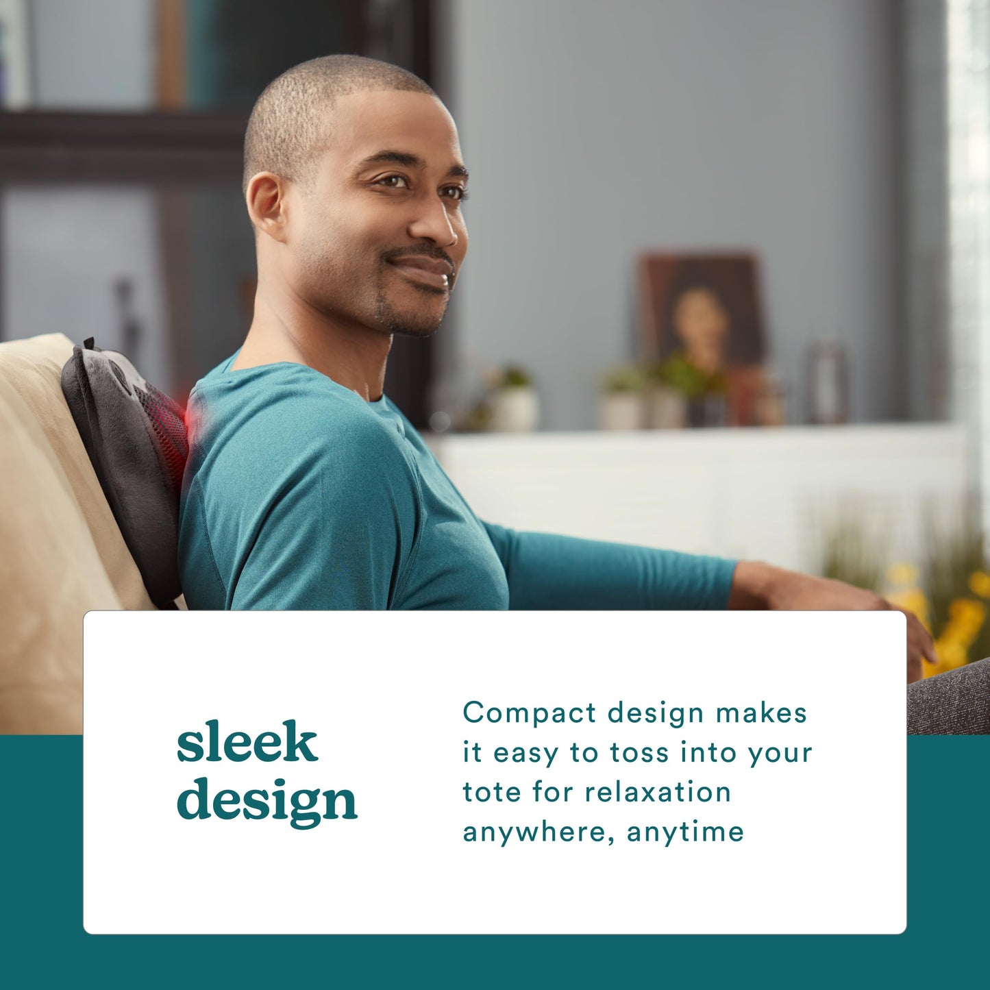 Homedics Cordless Shiatsu All-Body Massage Pillow with Soothing Heat, Reverse Function, Rechargeable Battery, and Integrated Controls –Lightweight