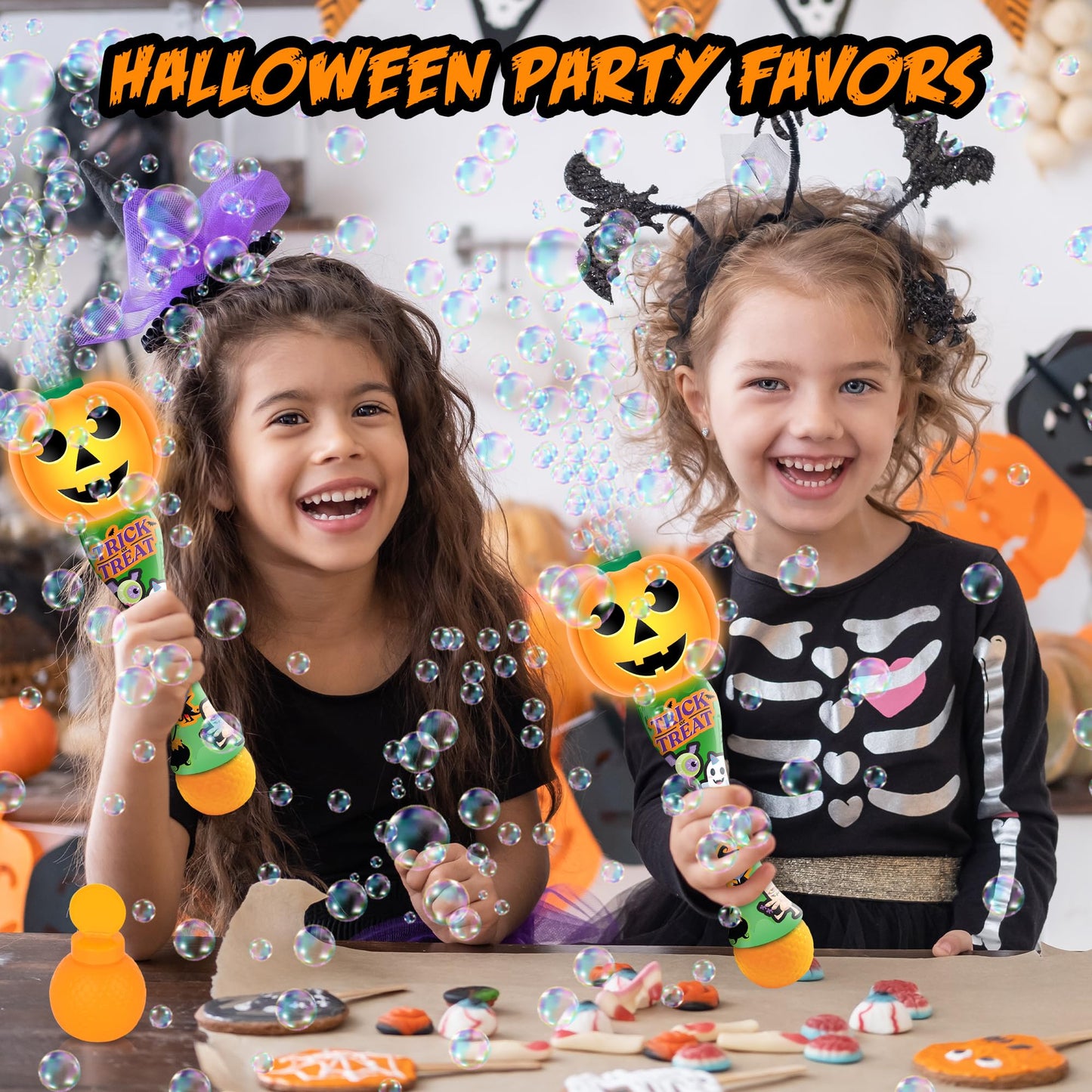 ArtCreativity Halloween Bubble Wand for Kids, 14" Light Up Pumpkin Bubble Wand for Toddlers with LED & Music, Halloween Boo Basket Stuffers for Kids, Haloween Toys for Toddlers