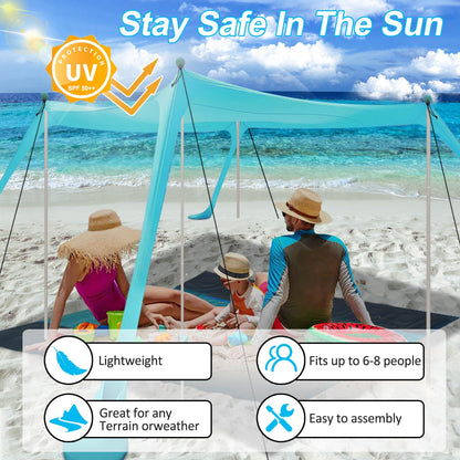 Beach Tent, Beach Canopy Tent Sun Shade with Beach Blanket, Beach Tent Sun Shelter 11x11 FT with UPF 50+ UV Protection, Beach Sun Shade for Beach, Camping, Backyard and Picnics