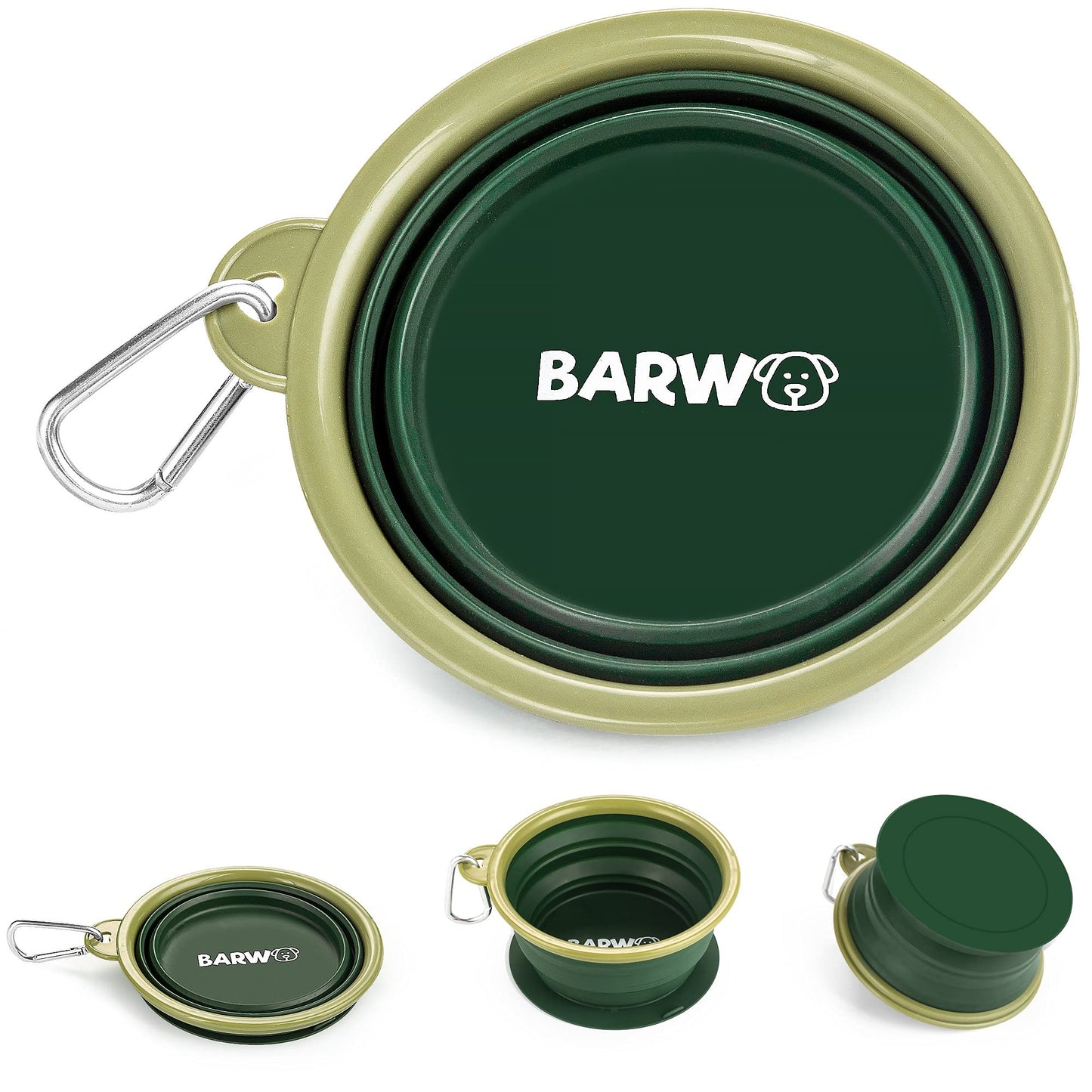 BARWO Collapsible Dog Bowl with Non Skid Suction Base -100% Pure Silicone Foldable Water Bowl, Portable Dog Bowl for Travel, Hiking & Camping 350mL 1 Piece