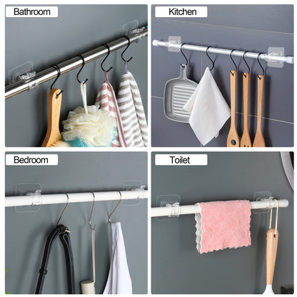 8PCS No Drill Curtain Rod Brackets No Drilling Self Adhesive Curtain Rod Holder Hooks Nail Free Adjustable Curtain Rod Hooks Curtain Hangers for Bathroom Kitchen Home Bathroom and Hotel (Transparent)