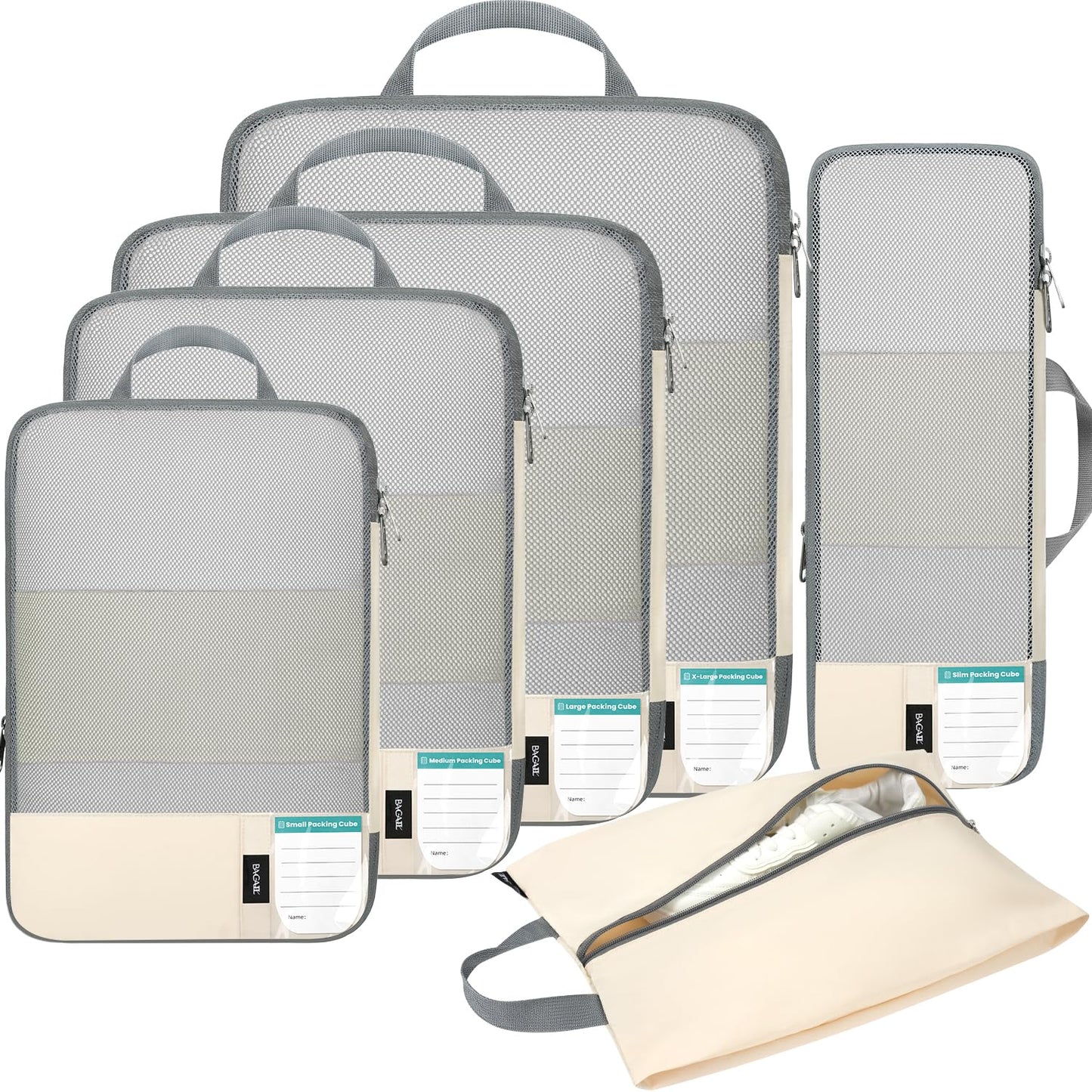 BAGAIL 6 Set Compression Packing Cubes for Travel, Compressible Packing Organizers Travel Accessories for Luggage Suitcase(6 Set, Beige)