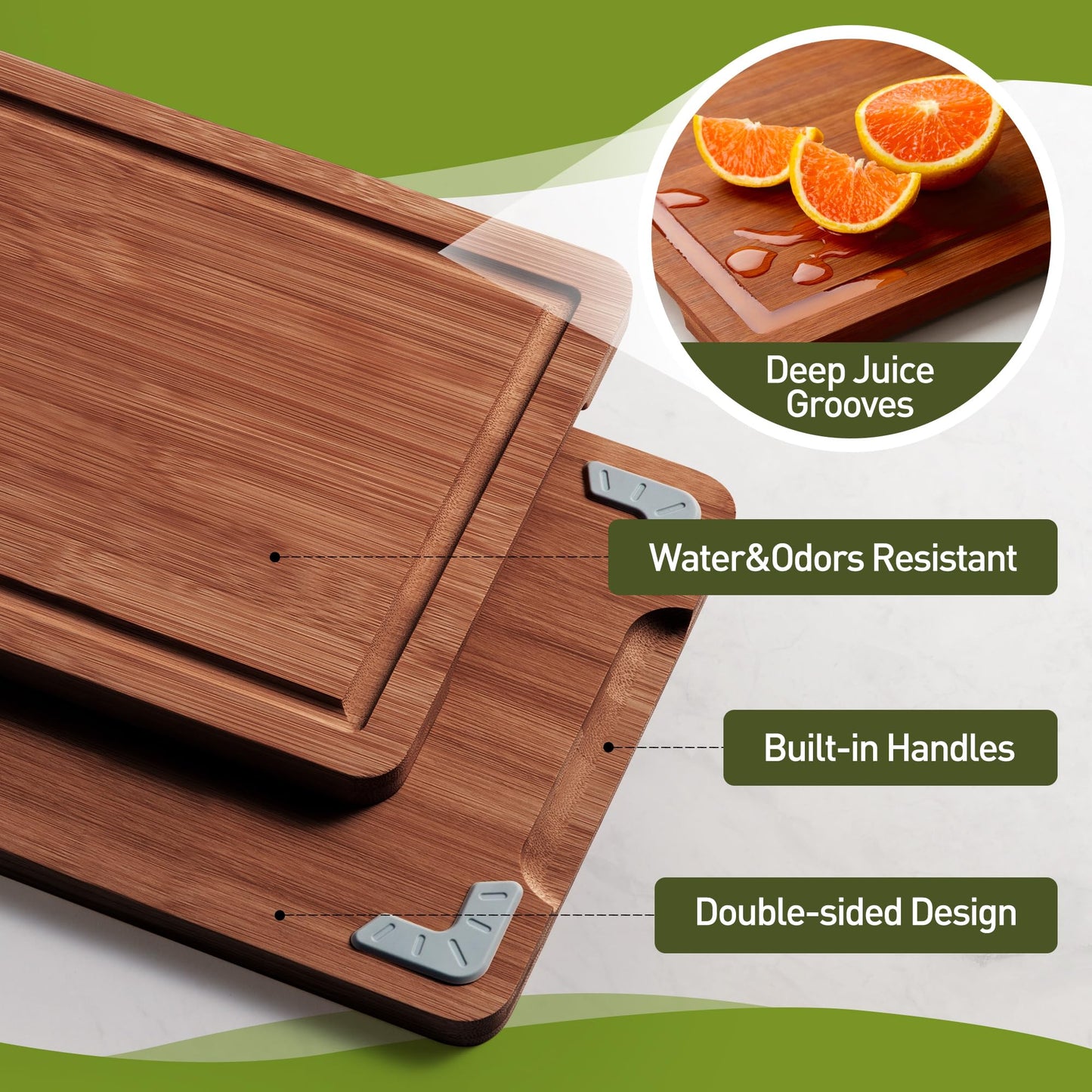 3 Packs Bamboo Cutting Board Set with Non Slip Feet and Over Sink Nice Solid Thick Wood Juice Groove Chopping Board Extra Large Big Small Best Hardwood Kitchen Counter Organic Vegetable
