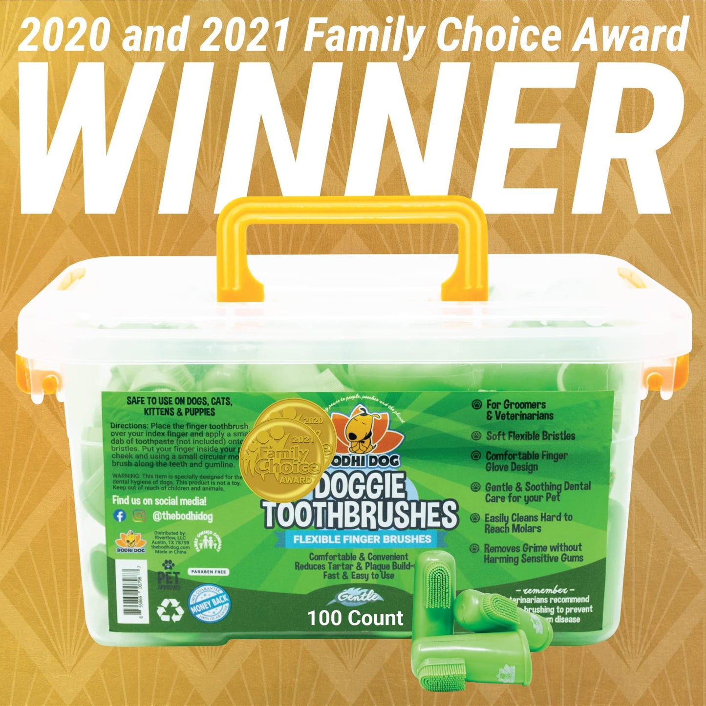 Bodhi Dog Finger Toothbrush for Dogs & Cats - Puppy Toothbrush with Soft Flexible Silicone Bristles, Gentle for Sensitive Gums, Promotes Healthy Teeth & Gums, Easy Teeth Cleaning Tool (100 Count)