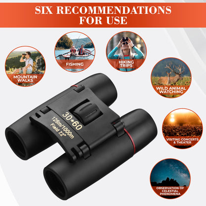 30x60 Travel Binoculars for Bird Watching – Small Binoculars for Adults with 126M/1000M Wide Field of View, 7.2° Angle & Storage Bag – Designed for Hiking, Birdwatching, and Outdoor Adventures