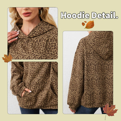 Eutten Women's Leopard Print Oversized Cheetah Print Hoodie Y2k Graphic Streetwear Pullover Hooded Sweatshirt