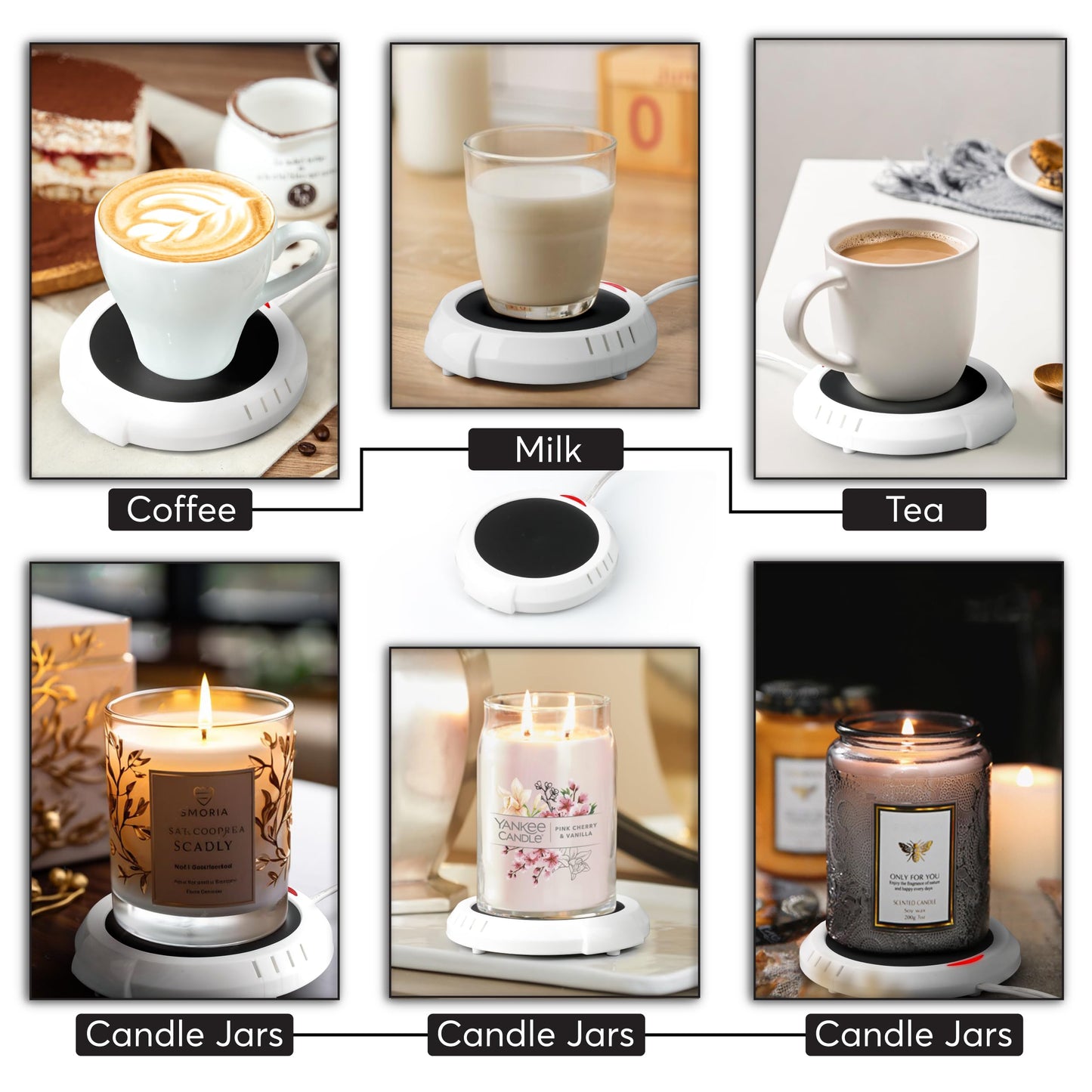 Candle Warmer Plate Safely Releases Scents Without a Flame- Used as Candle Jar Warmer, Candle Melter, Coffee Warmer, Mug Warmer, Cup Warmer in Your Home & Office (Black)